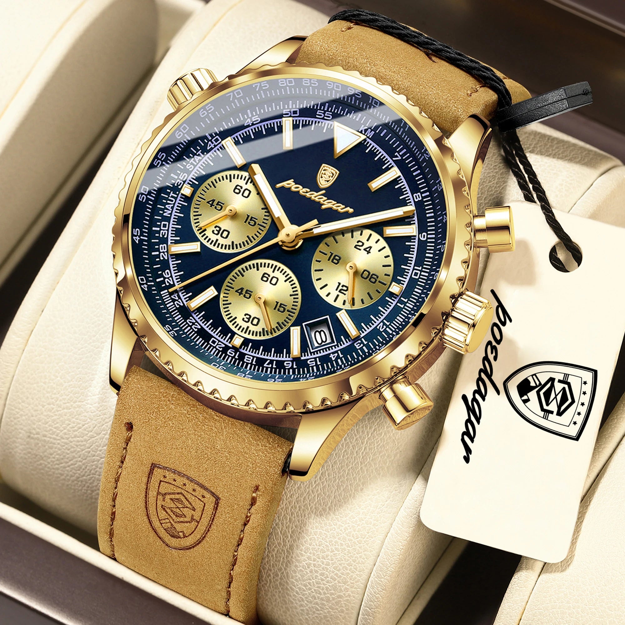 POEDAGAR Business Men Wristwatch Waterproof Luminous - 960 Gold Blue / China Mainland