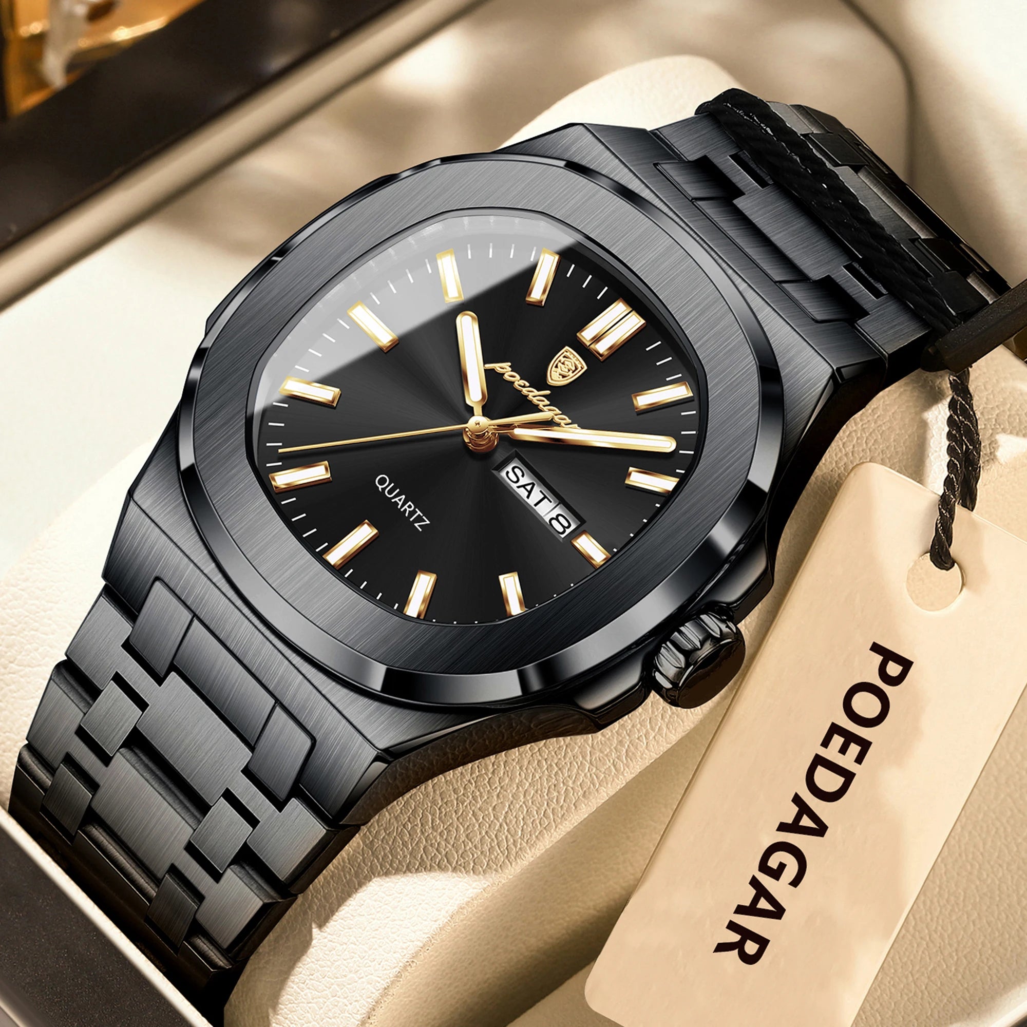POEDAGAR Luxury Square Men's Watches Waterproof