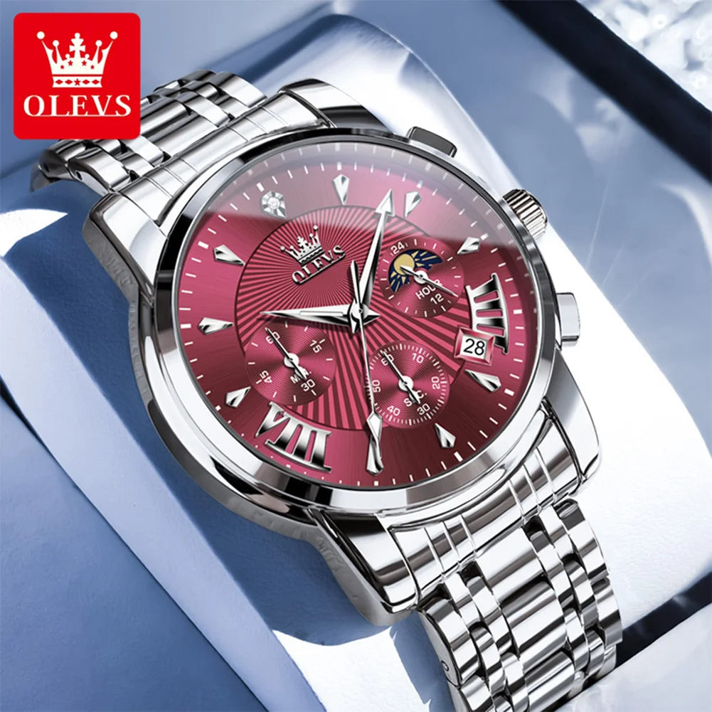 OLEVS Brand Fashion Red Watch For Men Luxury Sport