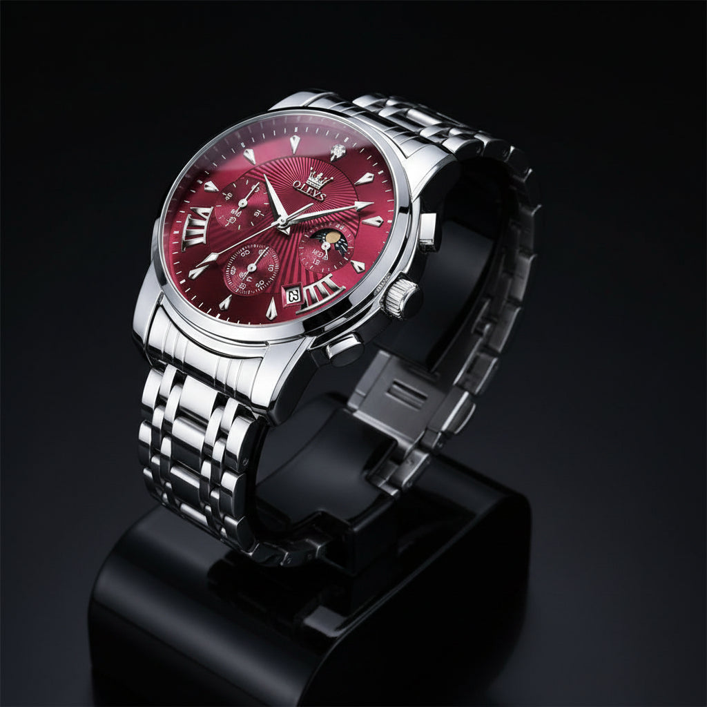 OLEVS Brand Fashion Red Watch For Men Luxury Sport