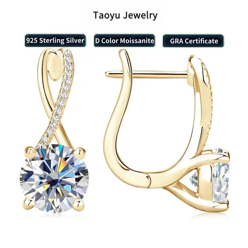 Taoyu D2.0CT Moissanite Drop Hie Earrings Real Silver