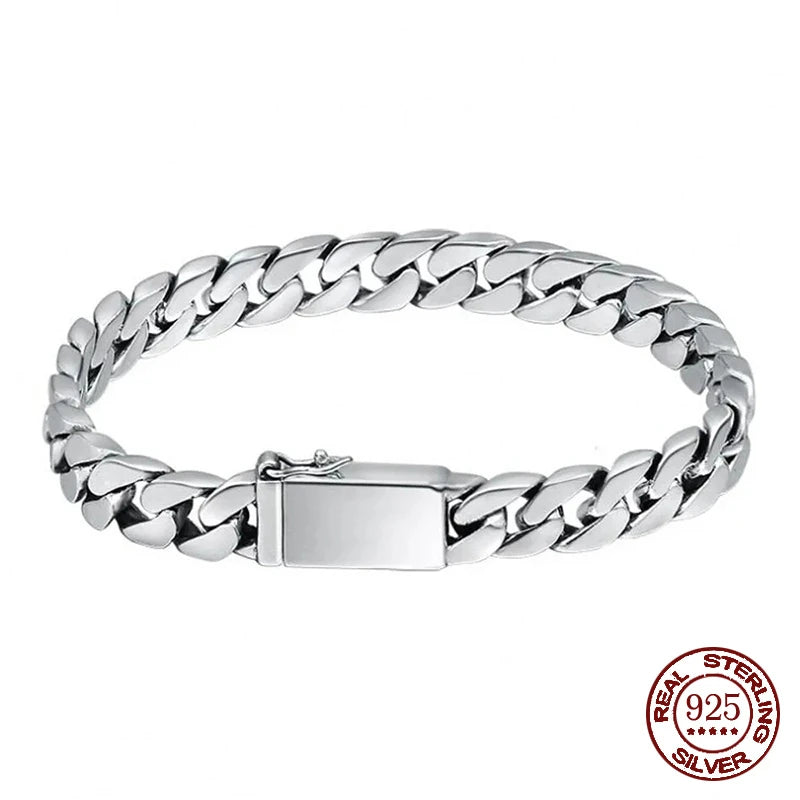 100% S925 Sterling Silver Bracelet 8MM Punk S925