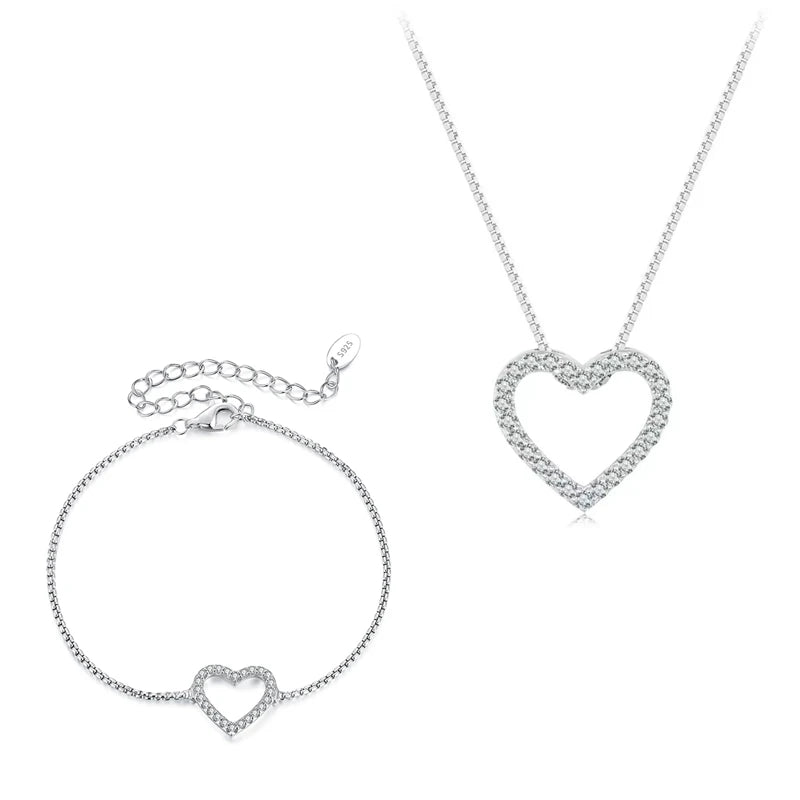 Bamoer U Heart Moissanite Necklace 925 Sterling Silver - MSB034 MSN019