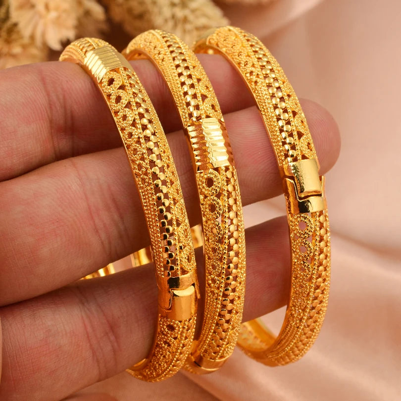 Bracelets Dubai Gold Color Bangles For Women Men Girls - 3cps 1 / 58-60mm / Gold