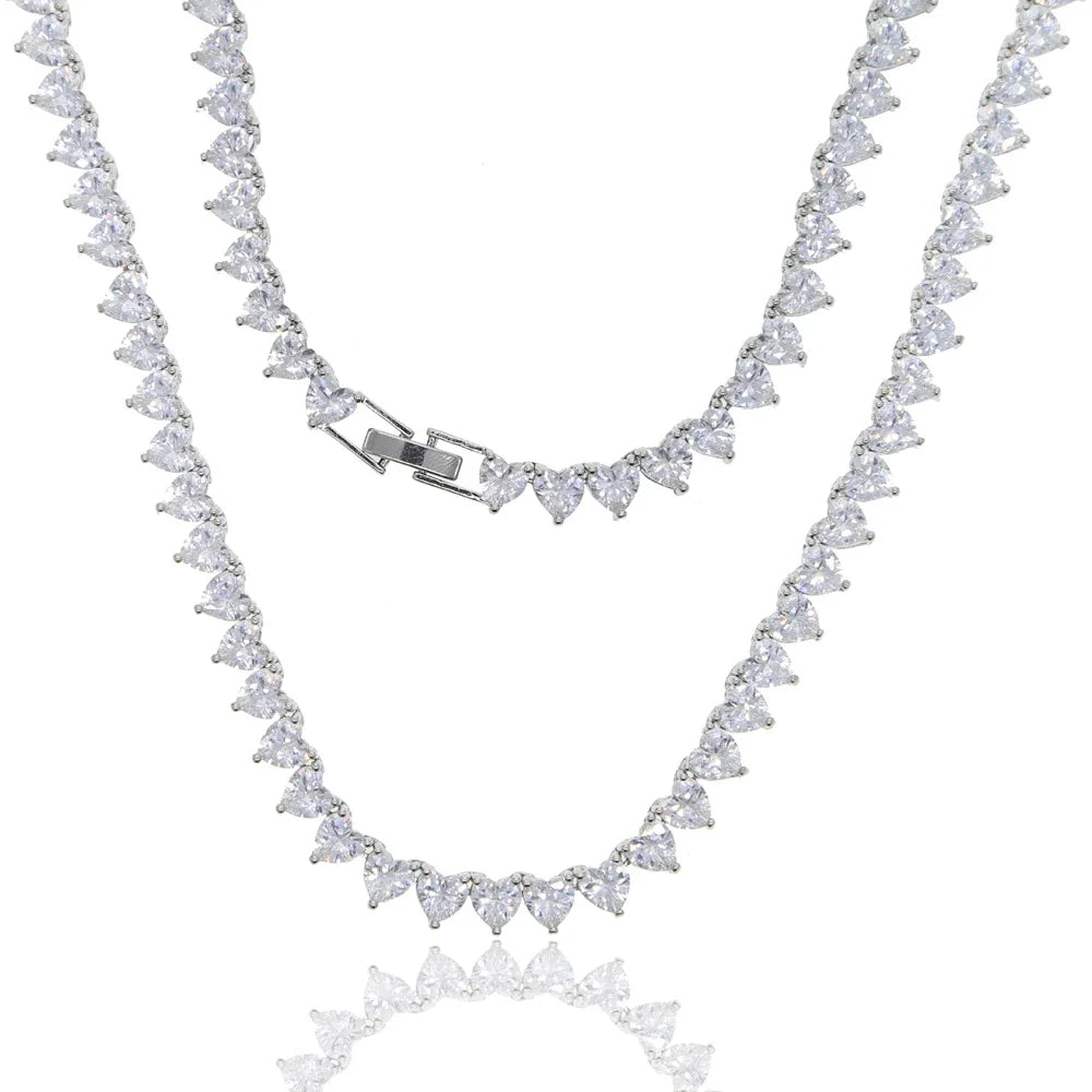 Wholesale 5A Heart Shape CZ Iced Out Bling Heart CZ - 5mm CZ  silver / 18inch, 5mm CZ  silver / 16inch, 5mm CZ  silver / 15inch