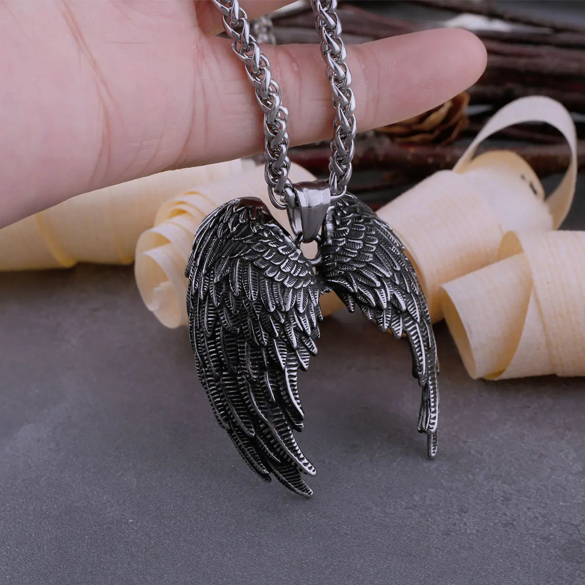 Stainless Steel Classic Angel Wings Necklace Men's