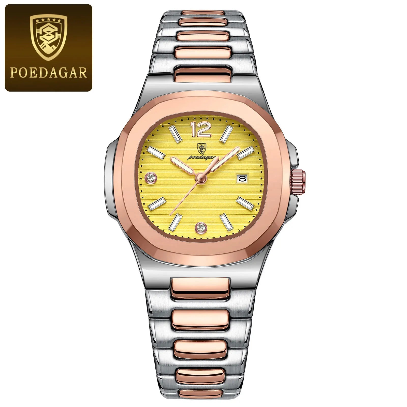 POEDAGAR Square Fashion Woman Wristwatch Luminous - 708RoseGold Yellow