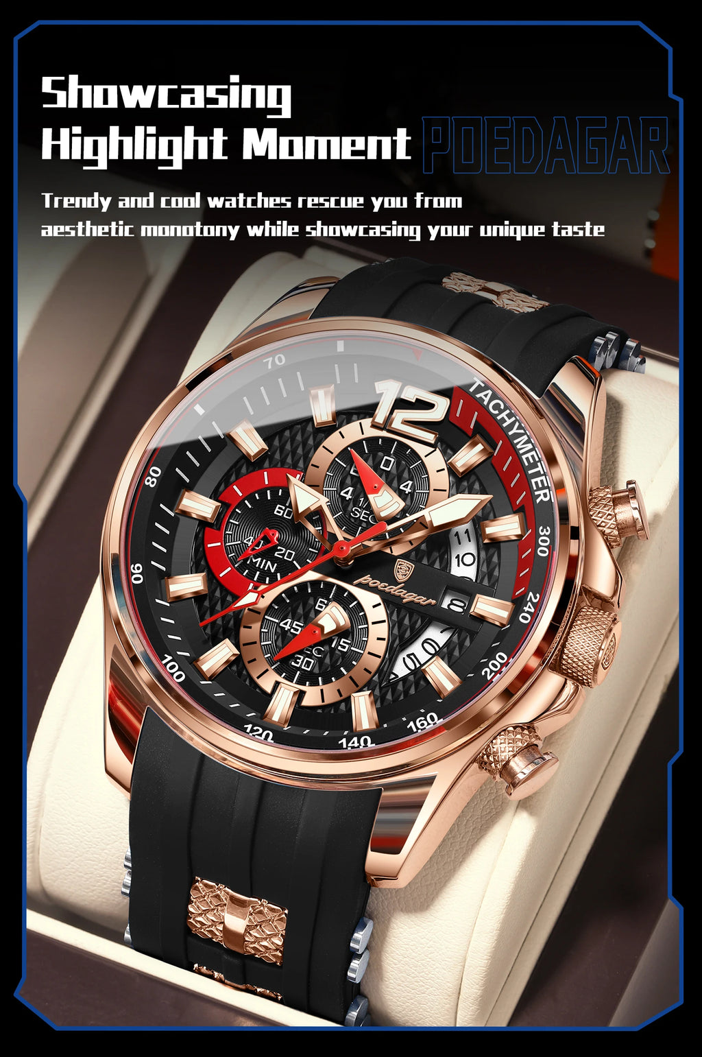 Poedagar Fashion Men Wristwatch Date Chronograph