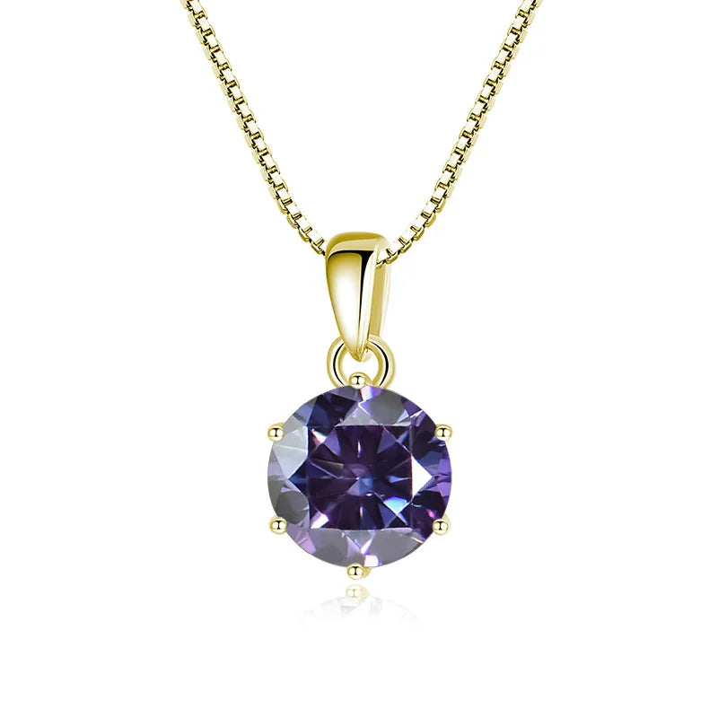 JoyceJelly 1 CT Real Moissanite Pendant Necklace For - gold violet / 45cm / 1 ct