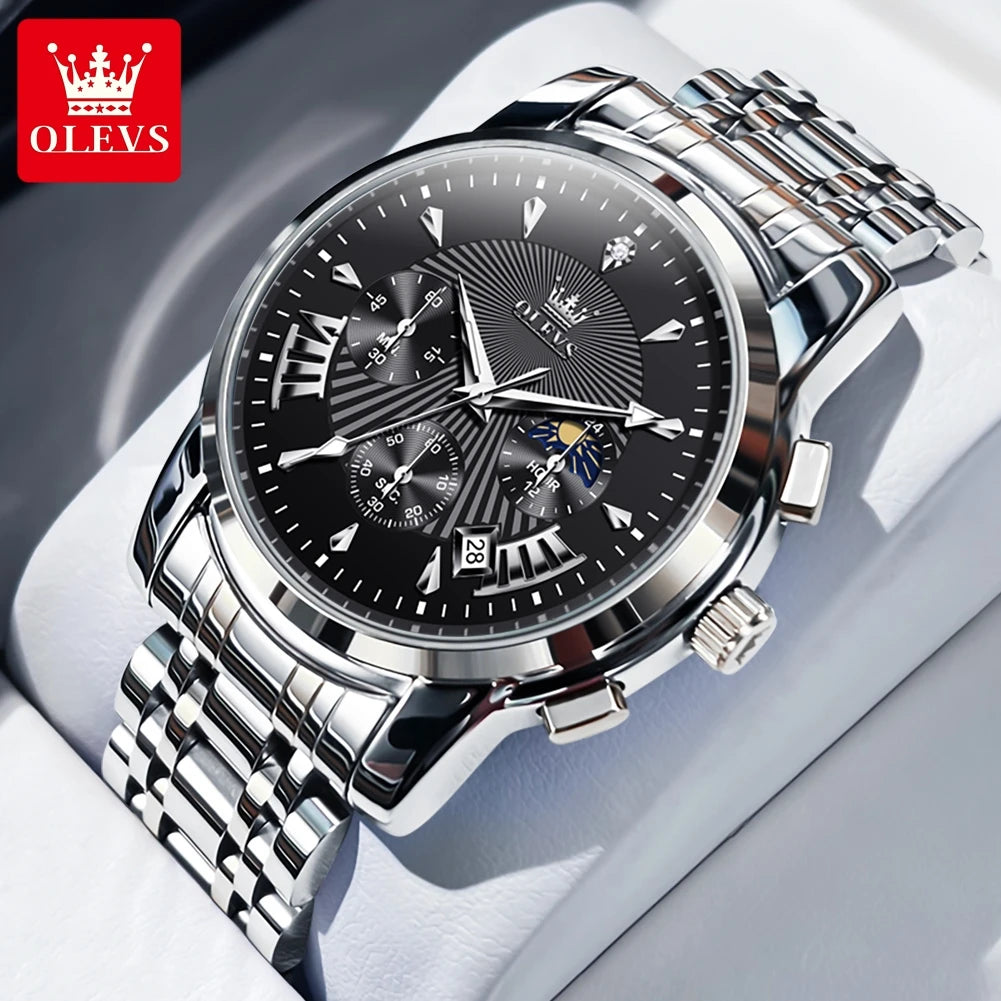 OLEVS Brand Fashion Red Watch For Men Luxury Sport - Silver Black