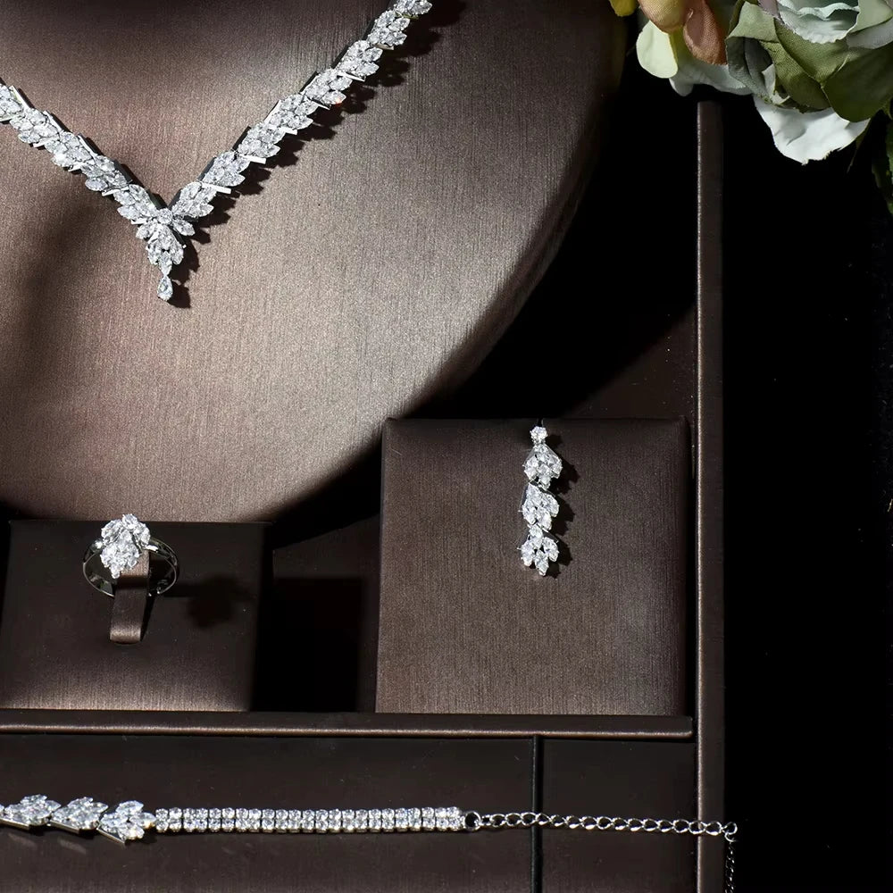 Hot Selling 4pcs Necklace and Earrings Set AAA Cubic