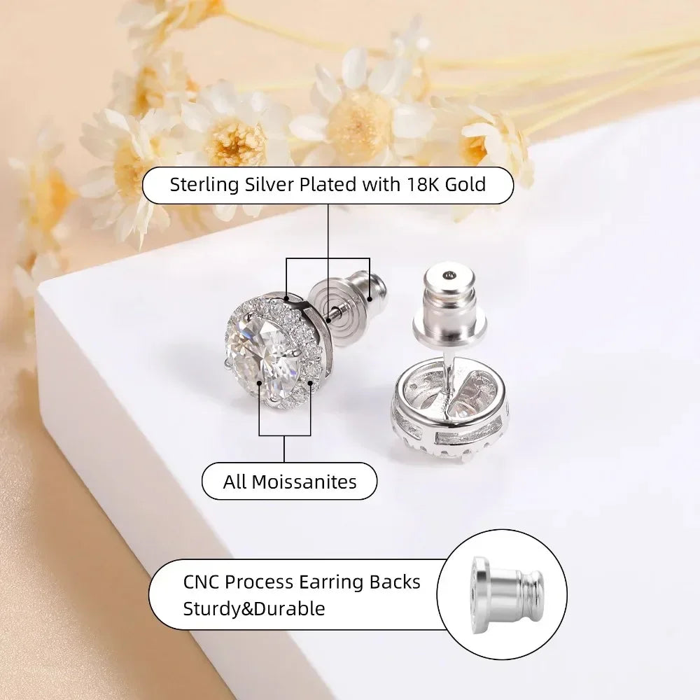 0.3-1CT D Color Moissanite Halo Earrings 925 Sterl