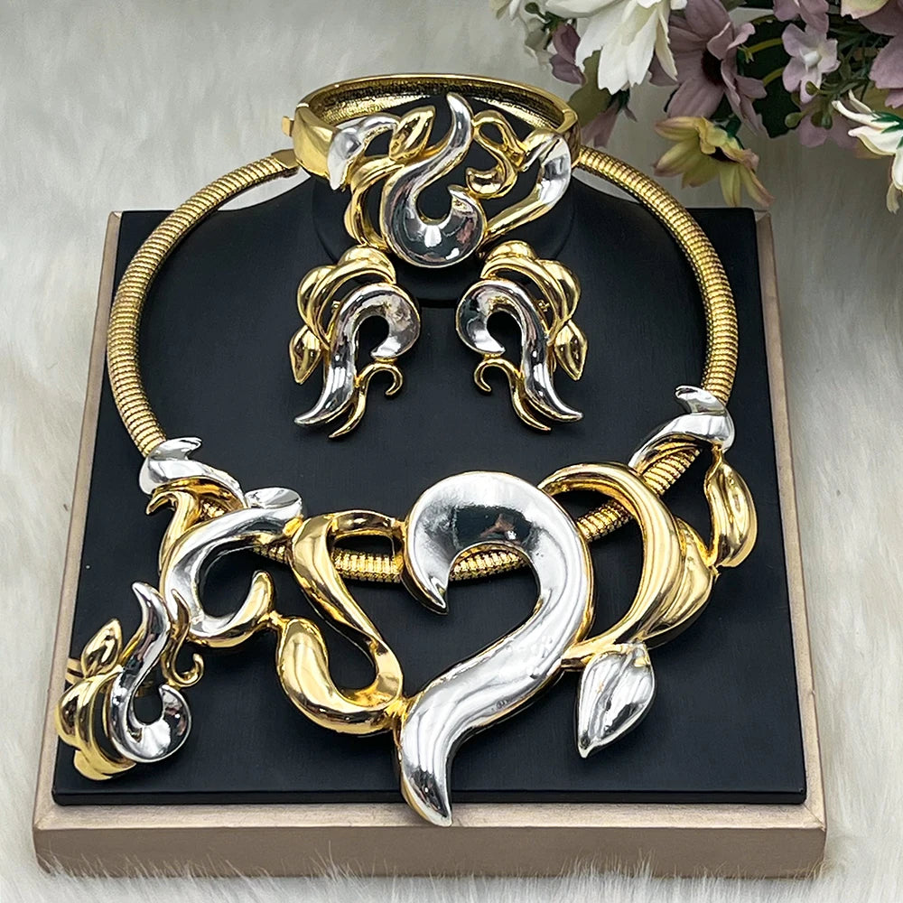 Luxury Jewelry Sets For Women Gold Color Earrings.