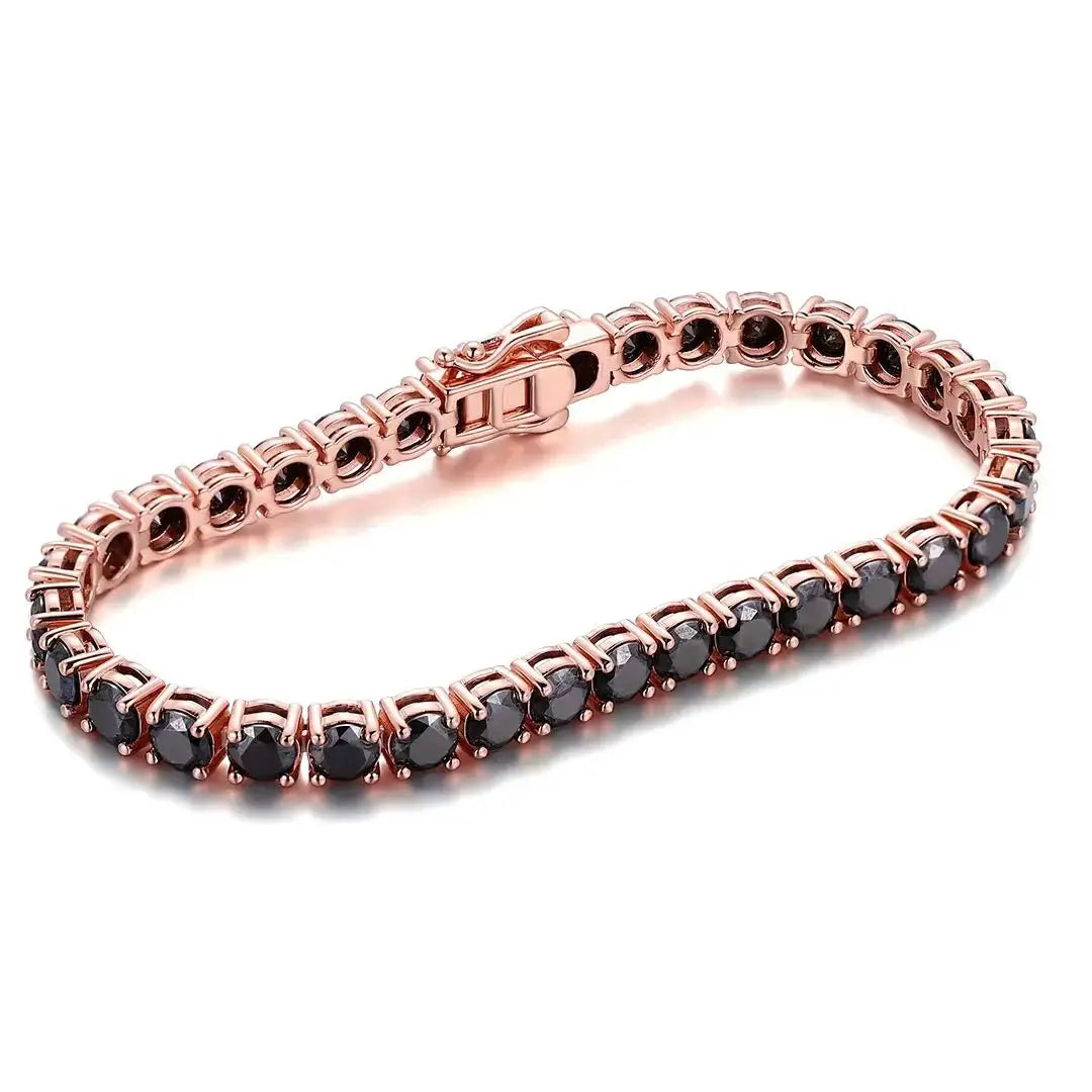 EUREKA  Hip Hop Tennis Bracelet Zirconia Copper - 4MM Rose Gold / 17cm / black, 3MM Rose Gold / 21cm / black, 3MM Rose Gold / 19cm / black, 3MM Rose Gold / 17cm / black, 4MM Rose Gold / 21cm / black, 4MM Rose Gold / 19cm / black