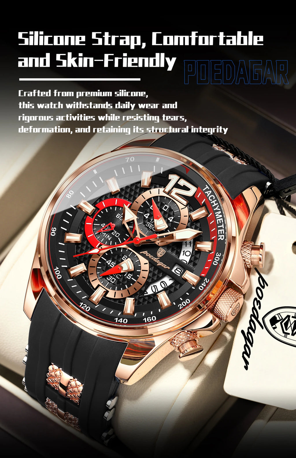 Poedagar Fashion Men Wristwatch Date Chronograph