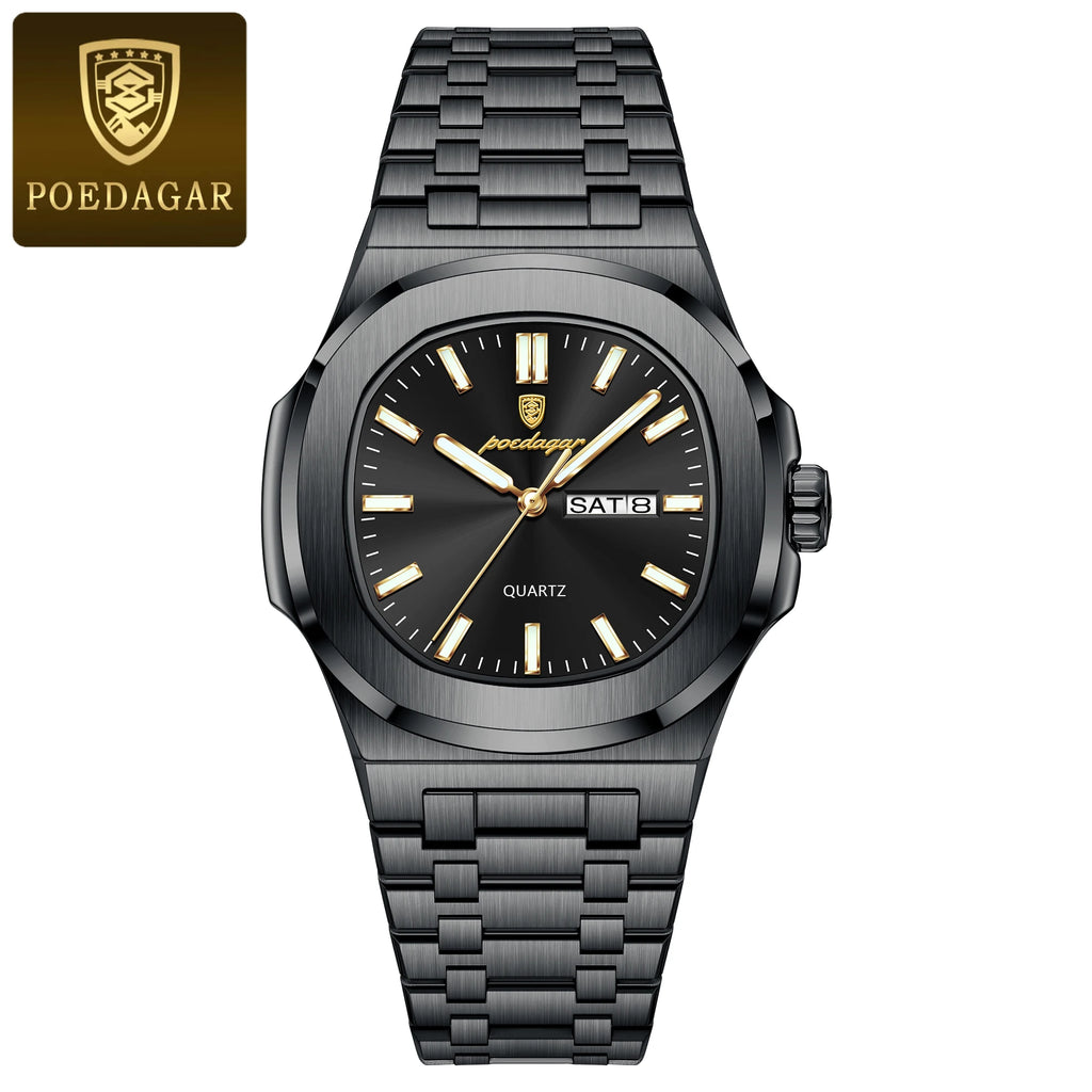 POEDAGAR Luxury Square Men's Watches Waterproof - 853 Black Black