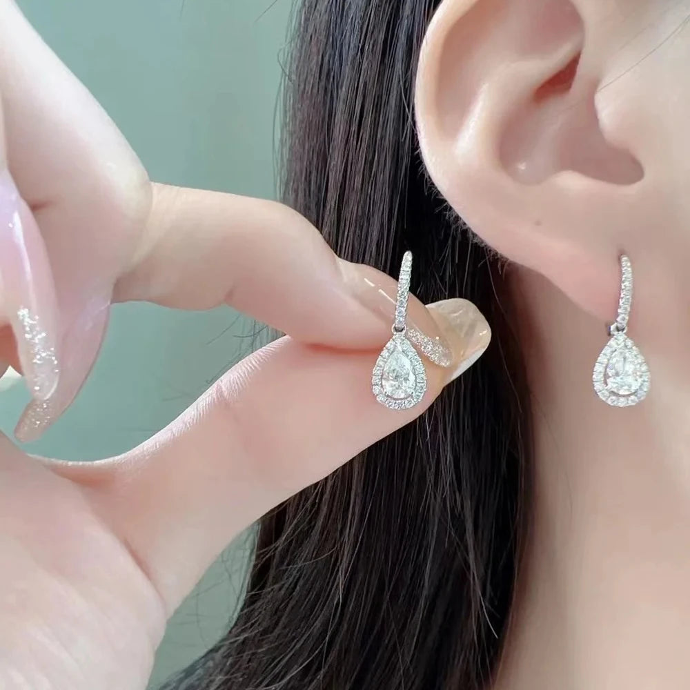 1carat Waterdrop Moissanite Hoop Earrings for