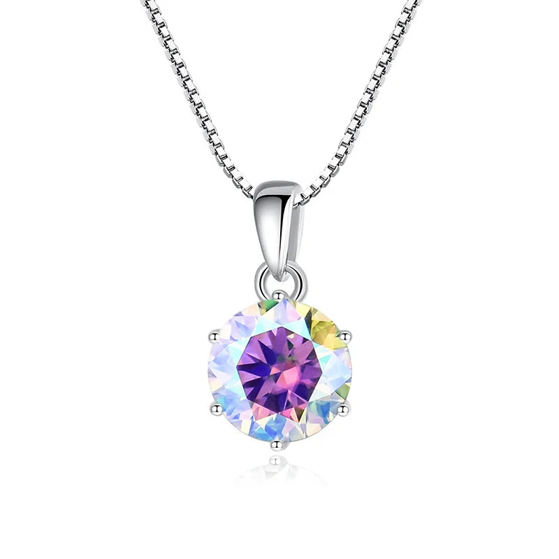 JoyceJelly 1 CT Real Moissanite Pendant Necklace For - silver AB color / 45cm / 1 ct
