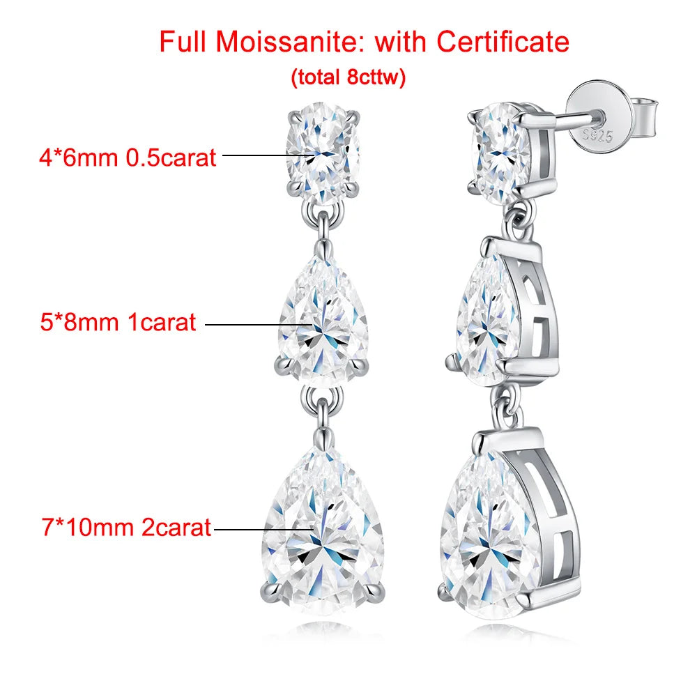 3-Stones Full Moissanite Drop Earring for Women