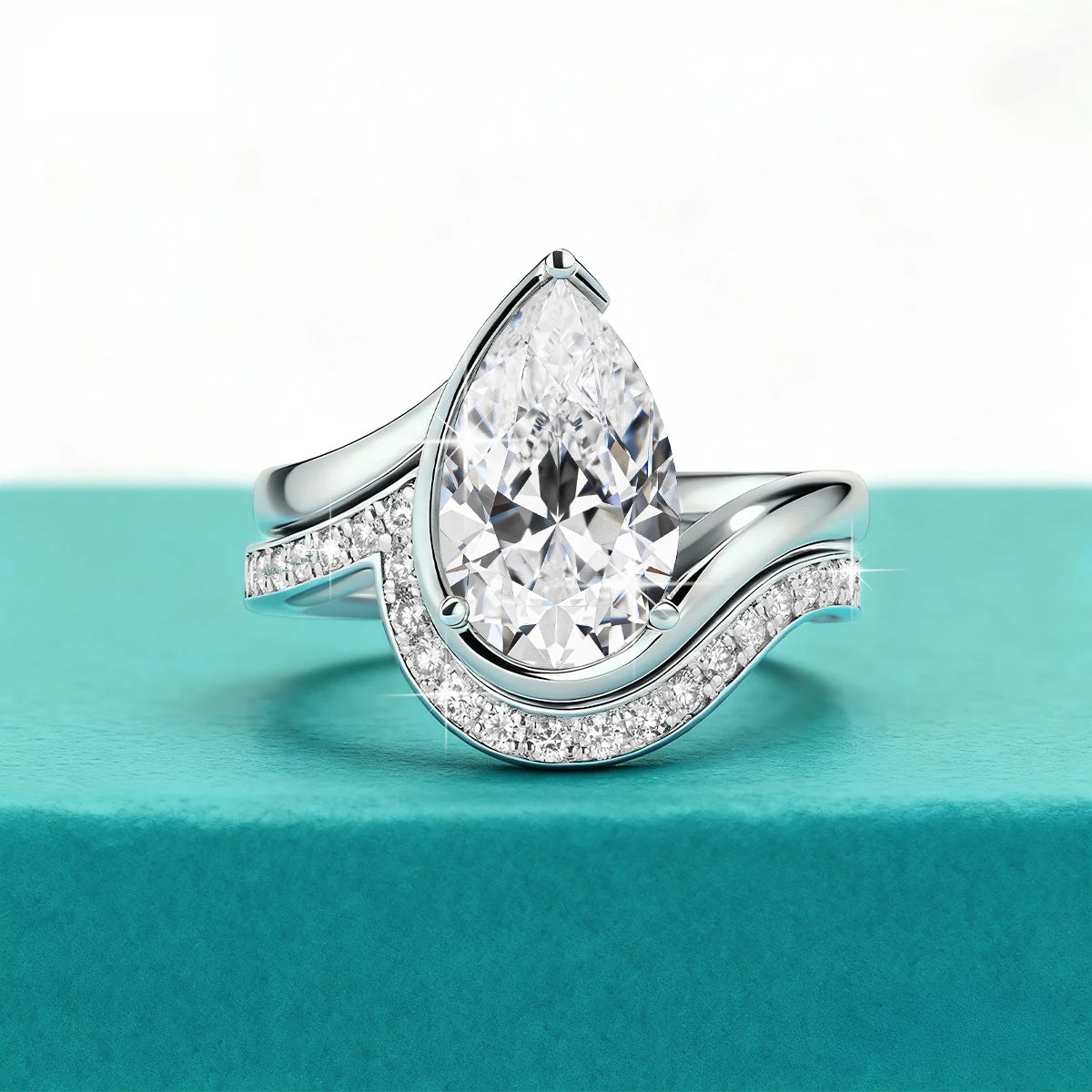 Pear Cut Moissanite Ring Set Bride 100% 925 Silver