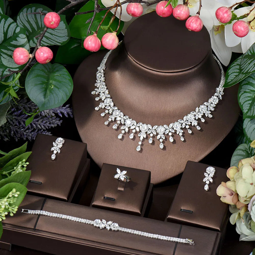 Hot Selling 4pcs Necklace and Earrings Set AAA Cubic - N-574 / resizable / 45cm