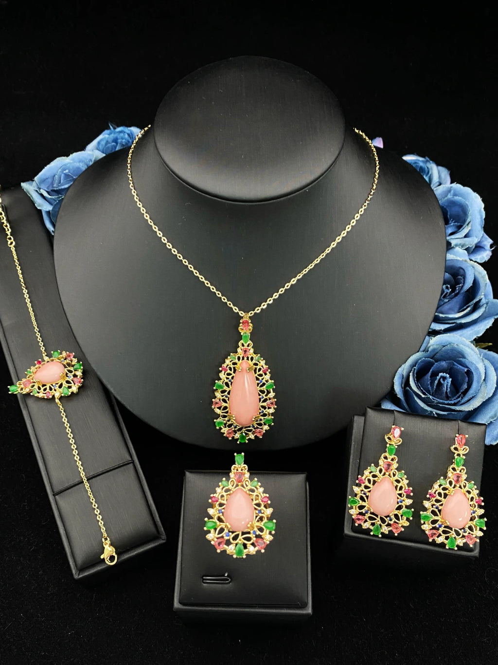 Falair Fashion Copper Plated Gold Zirconia Jewelry Set