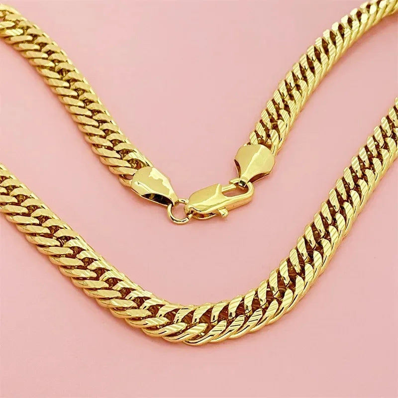 Men'S 10MM 60CM Sideways Carved Chain, 24K Gold,