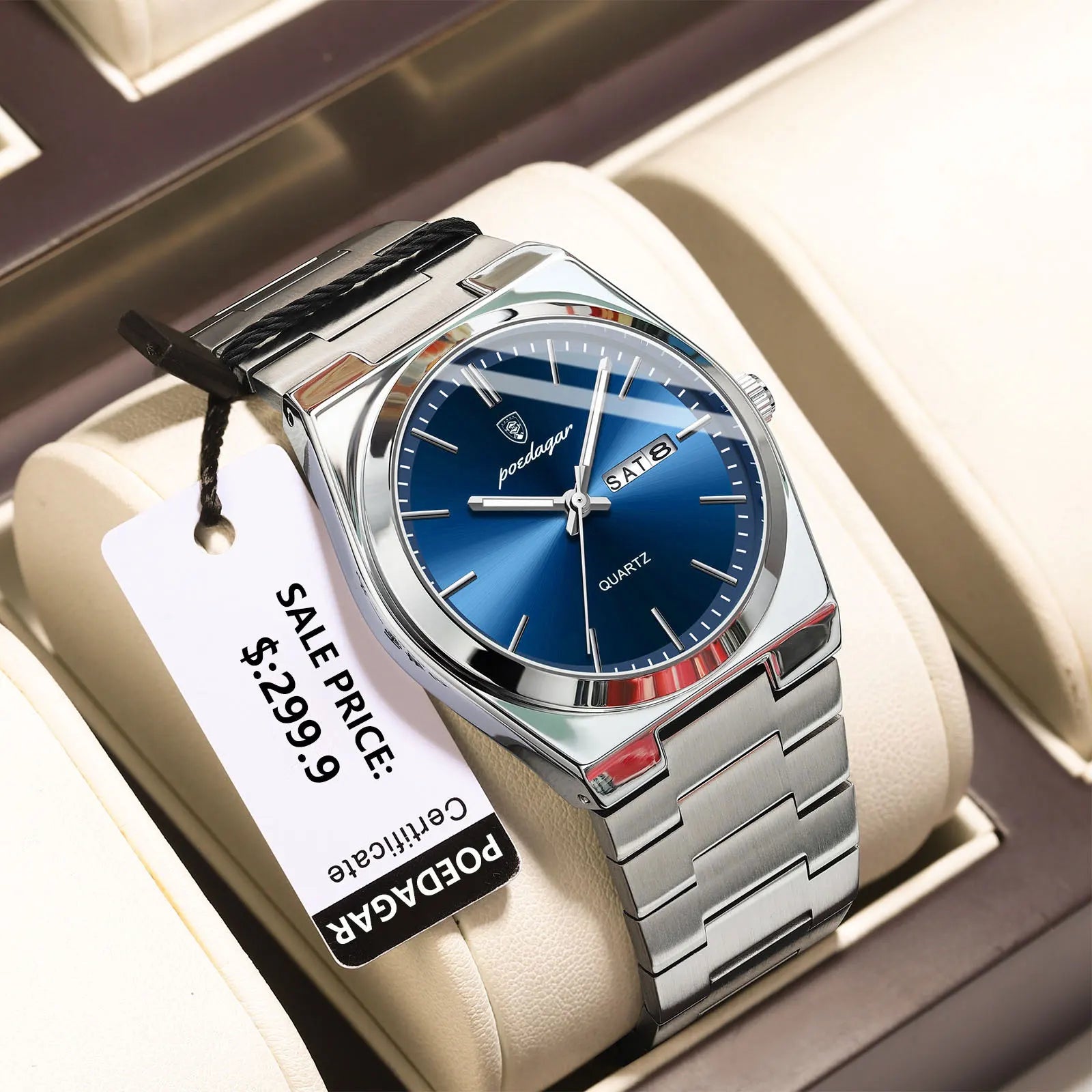 POEDAGAR Luxury Men's Watches Waterproof Luminous Date - 930 Silver Blue