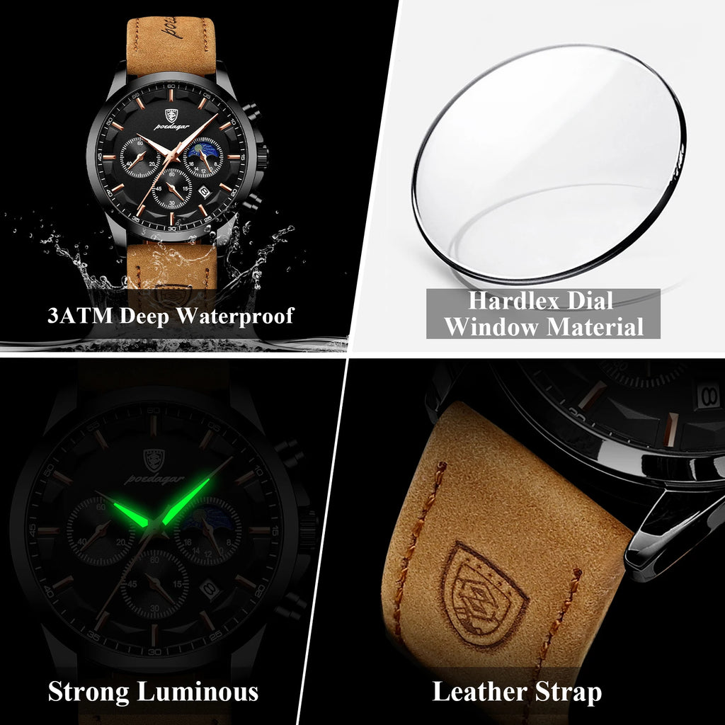 POEDAGAR Fashion Business Men Quartz Watch Waterproof
