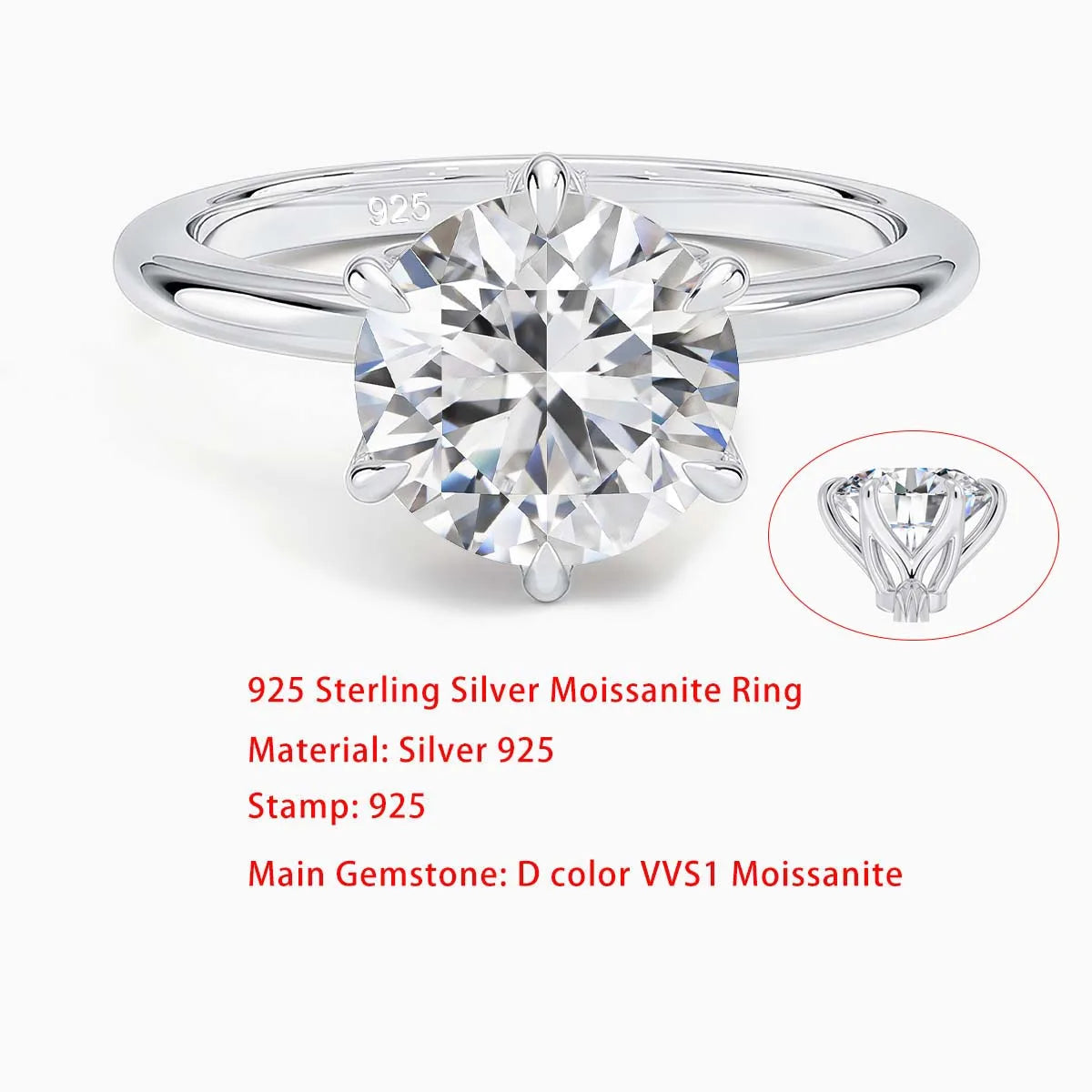 Sdoou Real Gold 14K 6 Prongs Round 1-3ct Moissanit