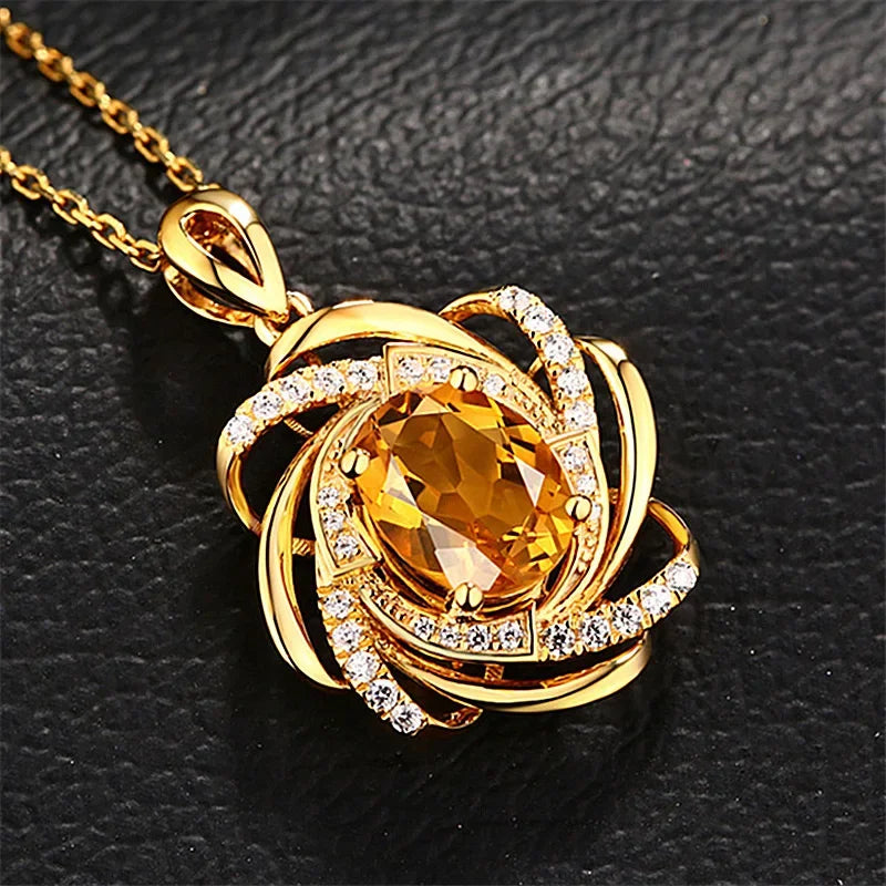 Real 18K Gold 2 Carats Topaz Pendant Women Luxury