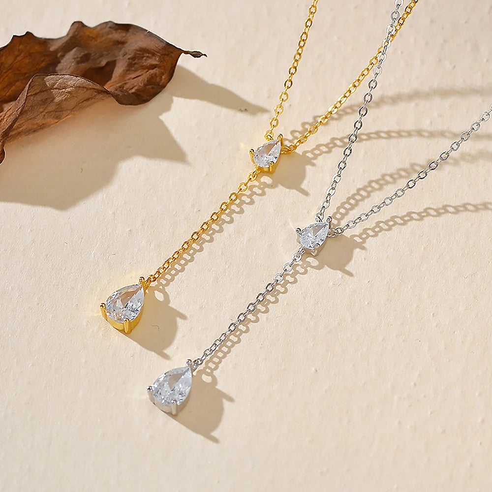2-Stone Waterdrop Moissanite Pendant Necklace for