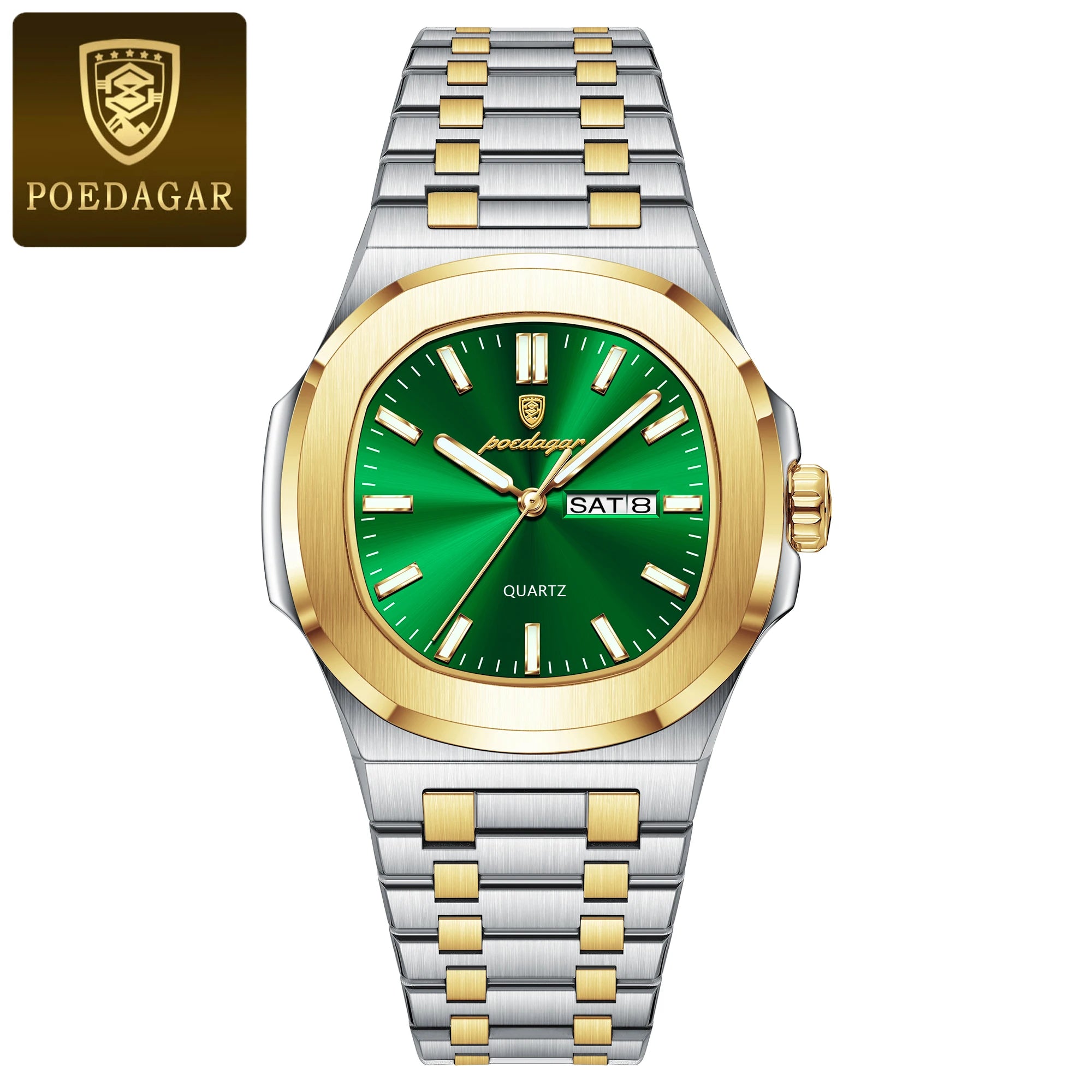 POEDAGAR Luxury Square Men's Watches Waterproof - 853 Gold Green