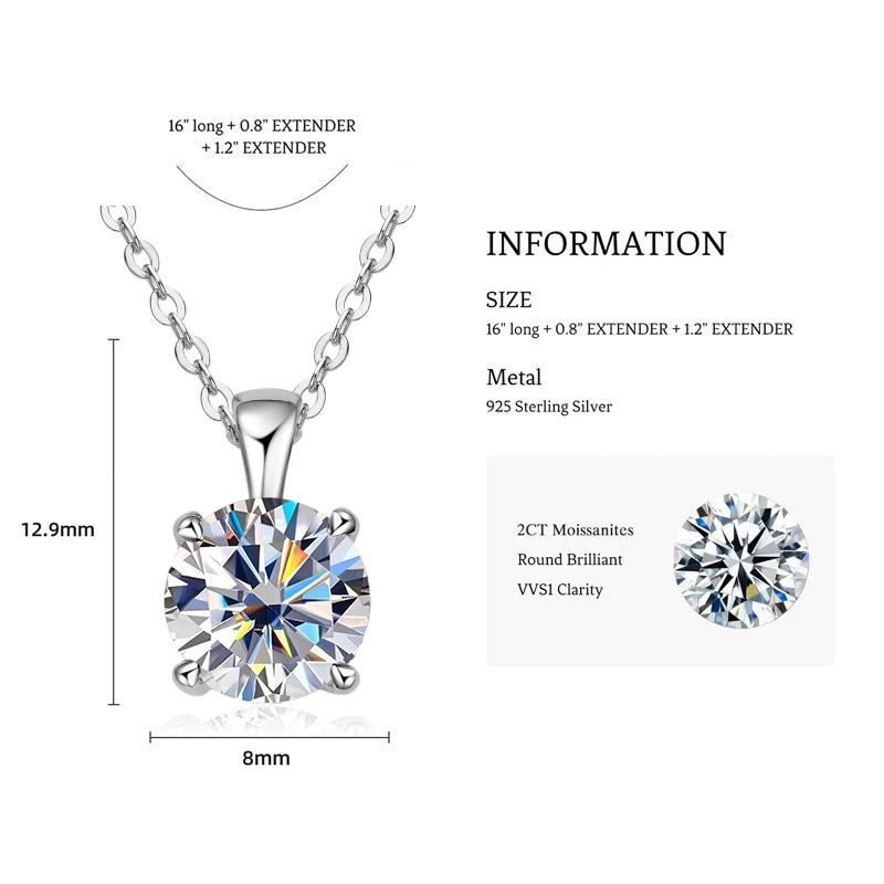1.0 carat 2ct 3ct D Moissanite Solitaire Drop - 2.0ct White Gold