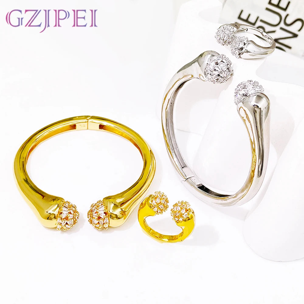 Women Bracelet And Ring Set Luxury Gold Color