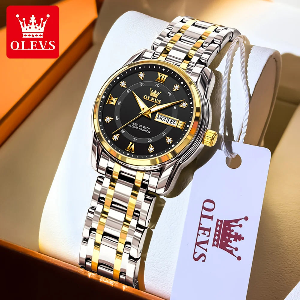 OLEVS 5513 Mens Watch Original Fashion Brand Quartz - Women Gold Black / Yes