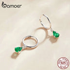 BAMOER Silver ISHWAR Green Water Drop Earrings 925
