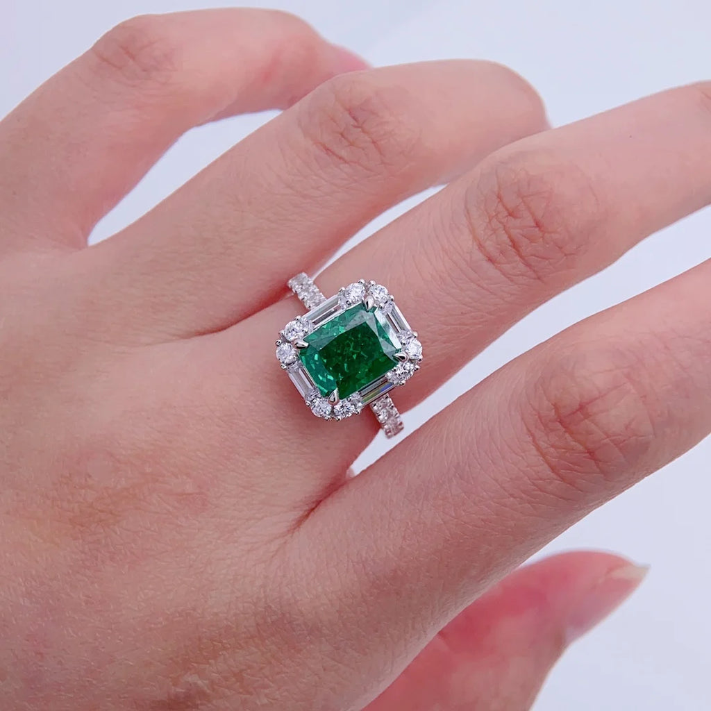 Elegant 3Ct 7*9mm Created Emerald Gem Wedding