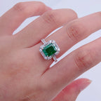 Élégant anneau de mariage 3 carats, émeraude de synthèse 7*9mm