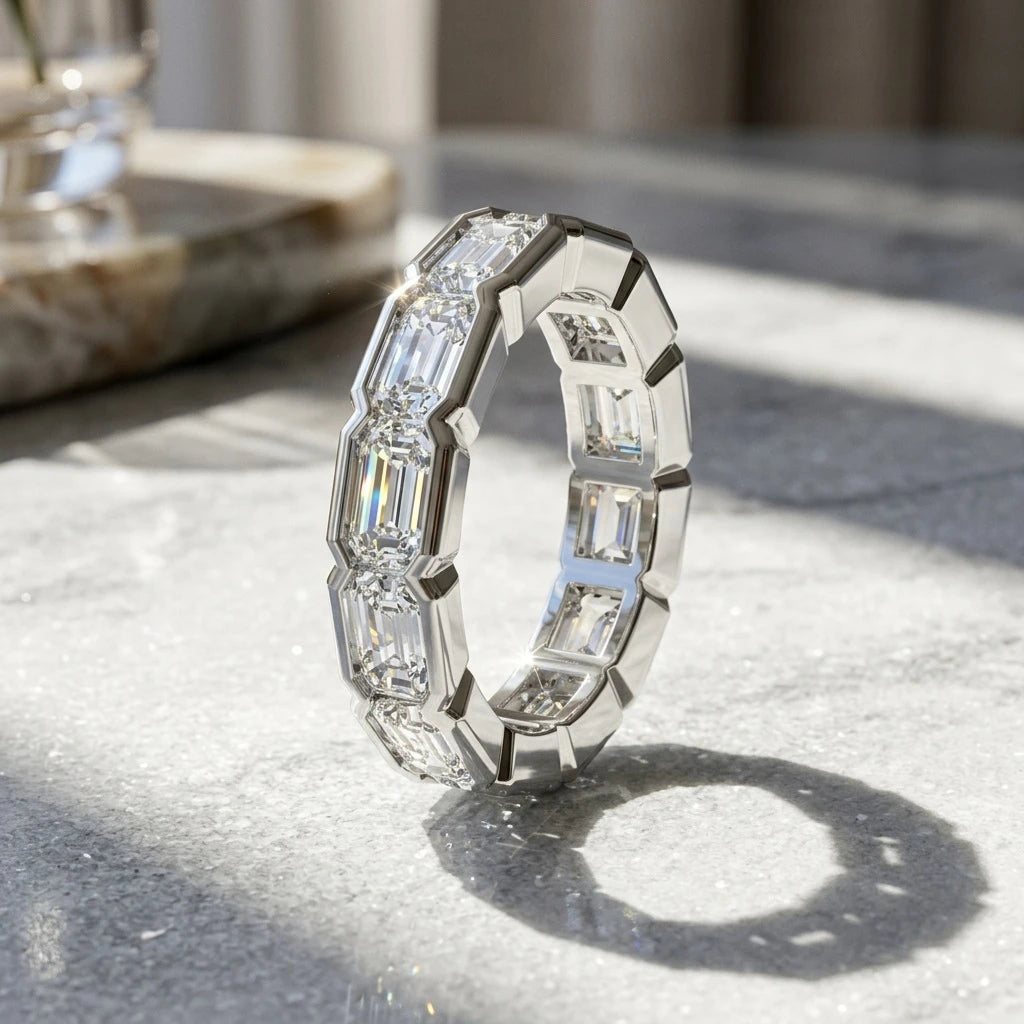 Bxiny 3*4mm Bezel Set Emerald Cut Full Moissanite