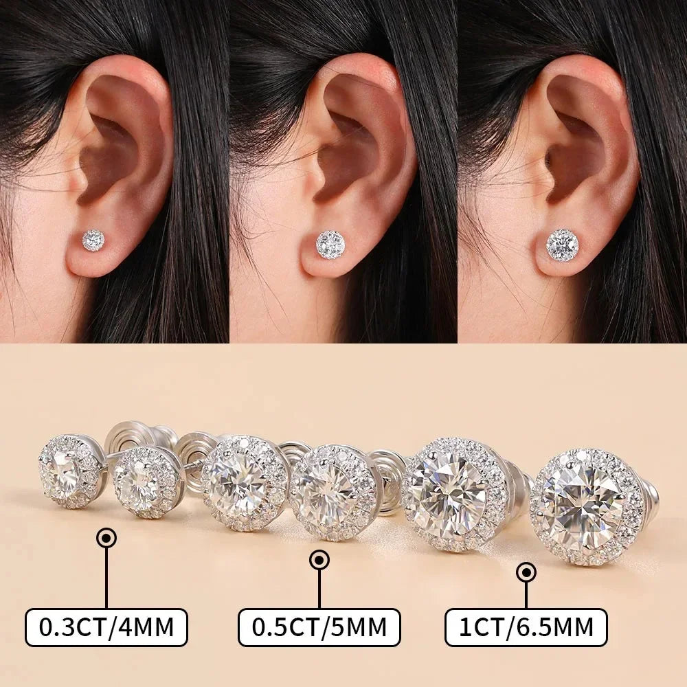 0.3-1CT D Color Moissanite Halo Earrings 925 Sterl
