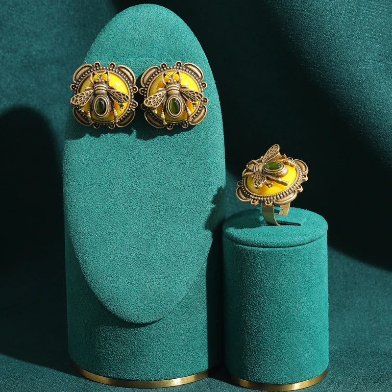 6 Colors Romantic Gold Color Black Honey Wax Bee Rings - 04-Yellow