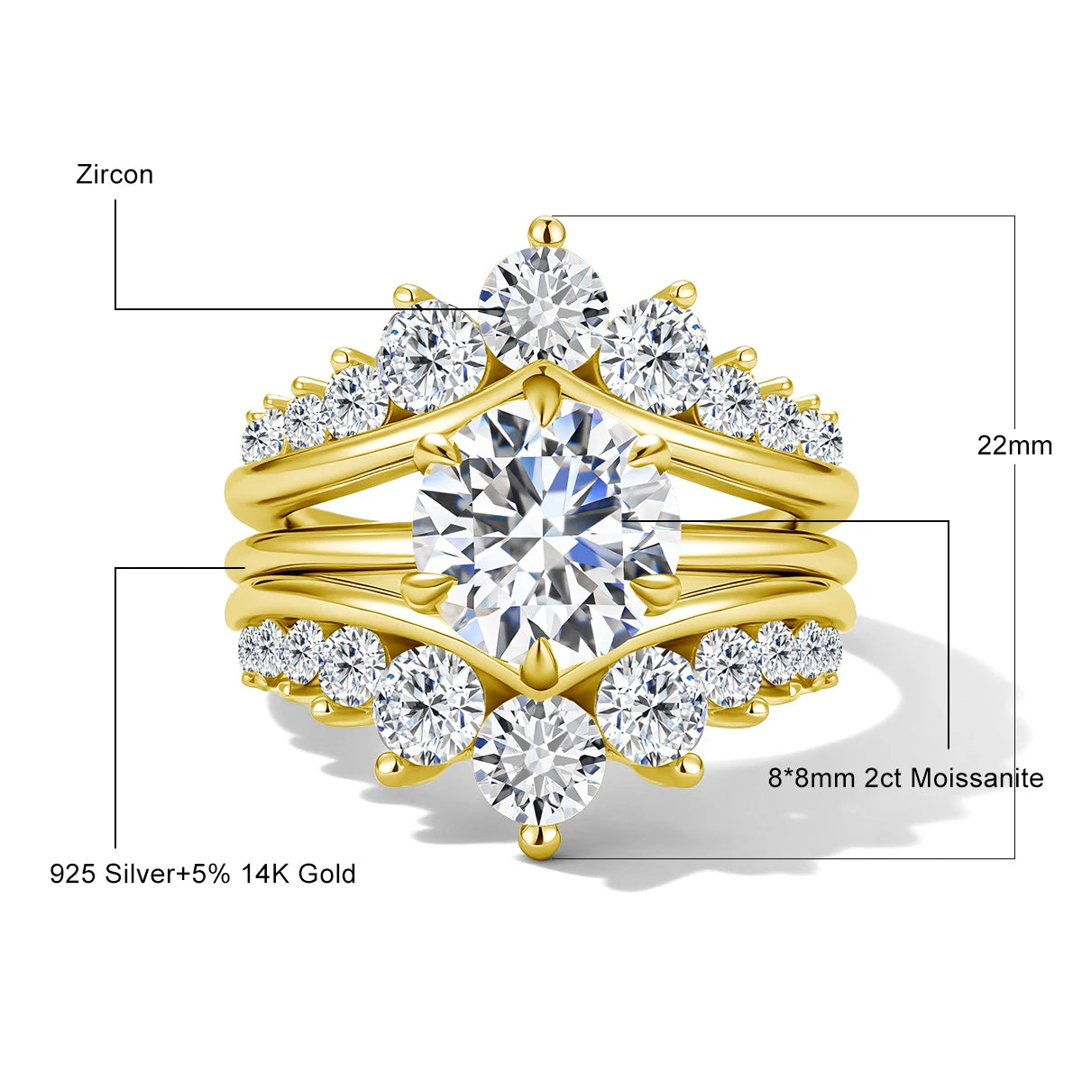 14k Gold Filled Double Band Stackable Moissanite