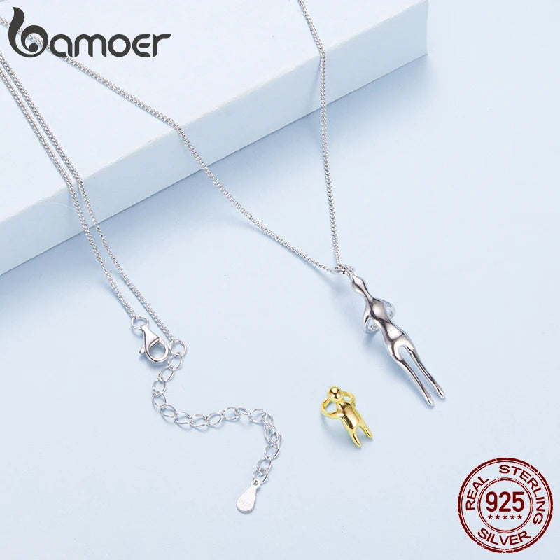 BAMOER 925 Sterling Silver Two-tones Hug Necklace,