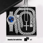 Quartz Watch Set Gift Box Cuban Necklace Bracelet
