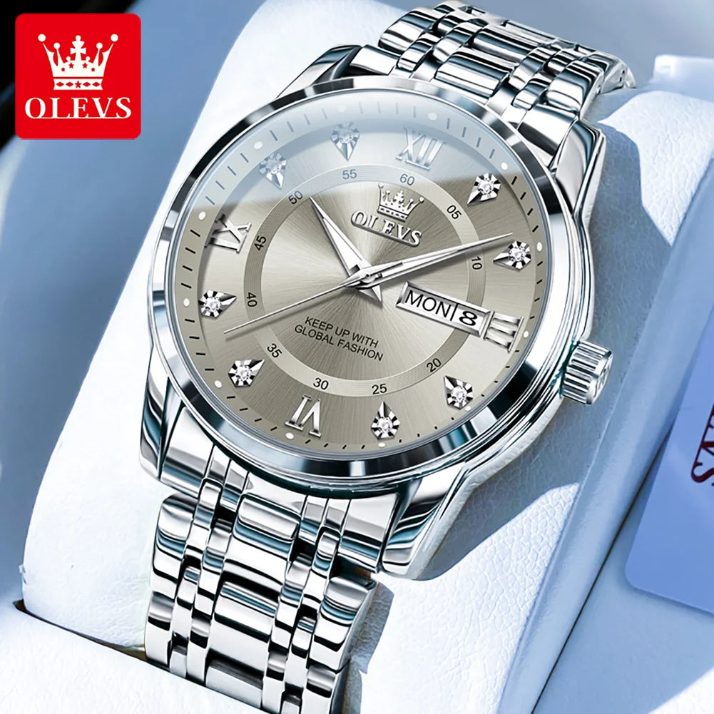 OLEVS 5513 Mens Watch Original Fashion Brand Quartz - Men Silver Grey / Yes