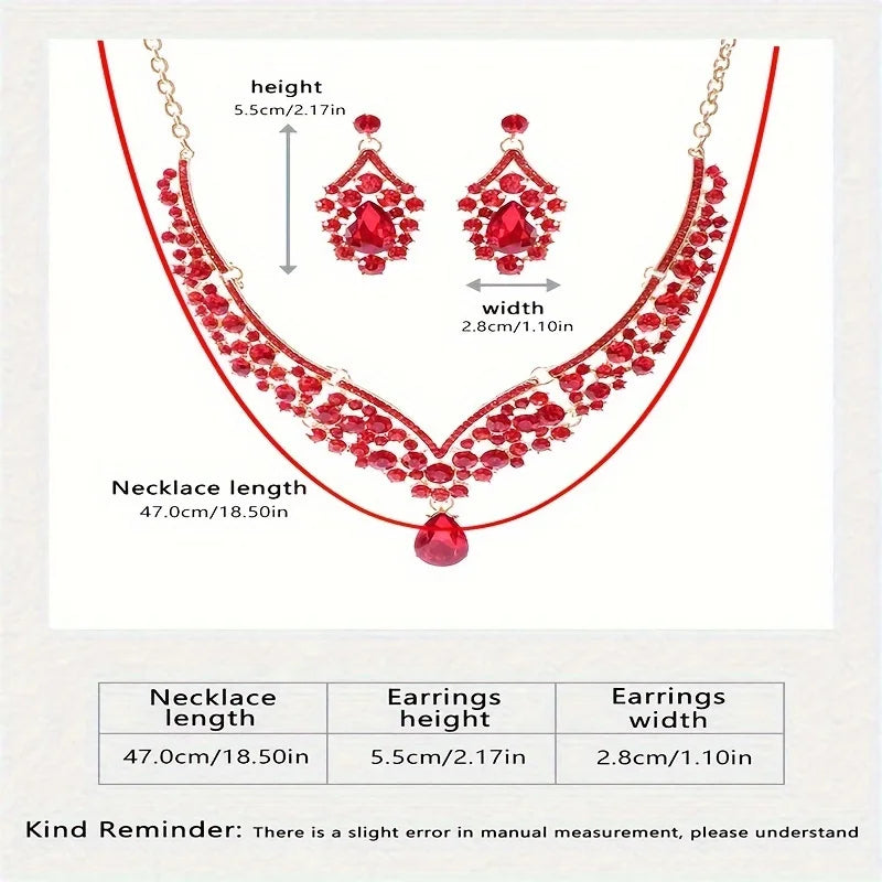 3Pcs Crystal Crown Necklace Earring Set Rhinestone