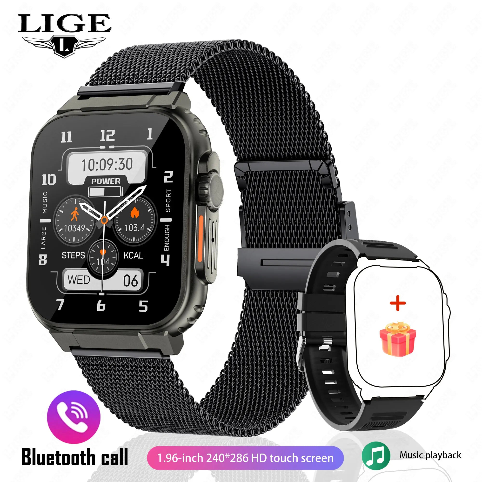 LIGE 600 mA New Smart Watch Men Outdoor Sports Fitness - mesh black