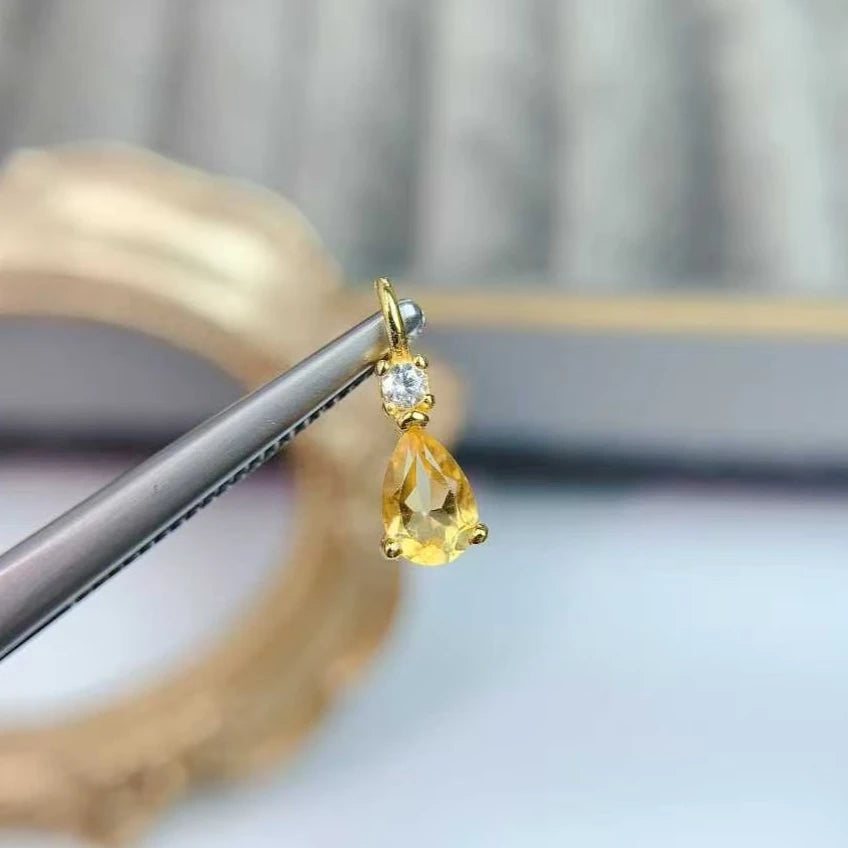 Small 925 Silver Gemstone Pendant Natural Citrine
