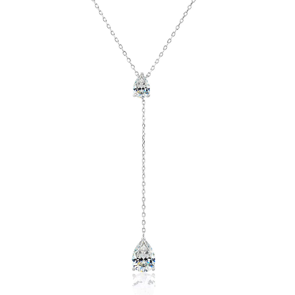 2-Stone Waterdrop Moissanite Pendant Necklace for - WHITE / 1CT 2CT Zircon, WHITE / 0.5CT 1CT Zircon, WHITE / 1CT 2CT Moissanite, WHITE / 0.5CT 1CT Moissanite